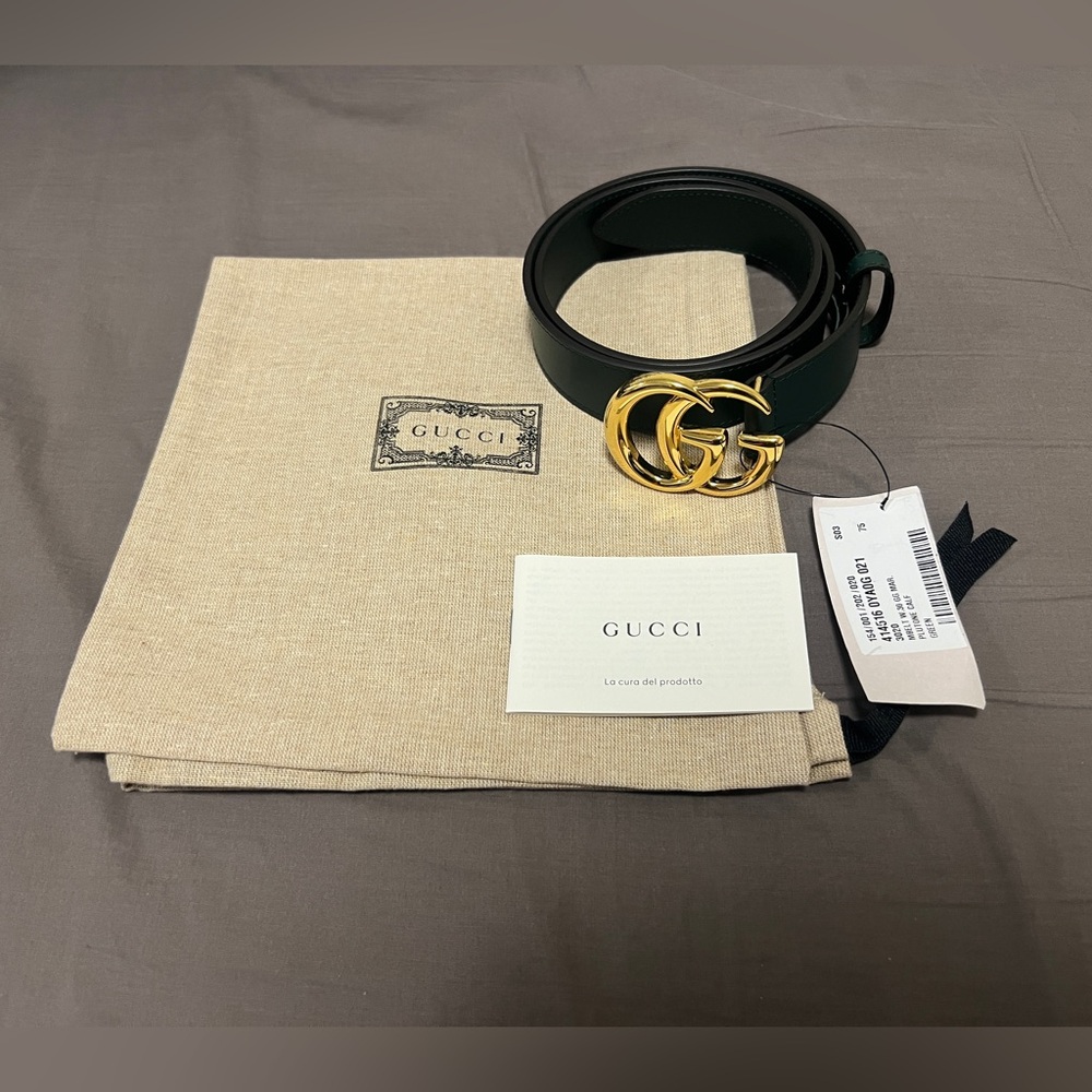 New Gucci Belt GG Belt Green leather belt Women belt